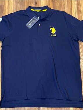 U.S. Polo Assn. NWT Navy Polo with Yellow Emblem and Sleeve Embroidery , Size XL